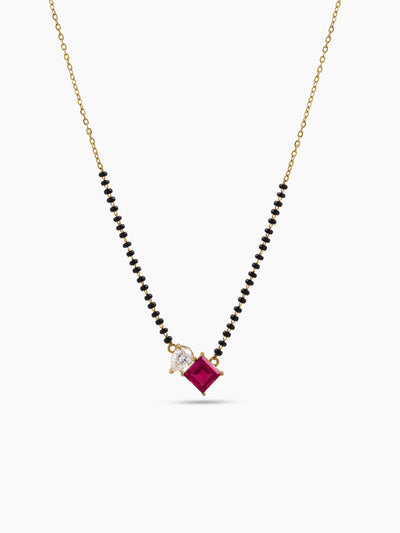 Kruti Pink Ruby Stone Pear Diamond 18K Gold Plated  Women's Chain Pendant Mangalsutra Necklace