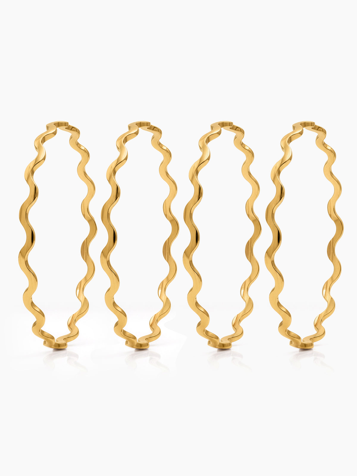Lehara Wave Curve Gold Set Of 4 Women's 2/4, 2/6, 2/8 Bangles 