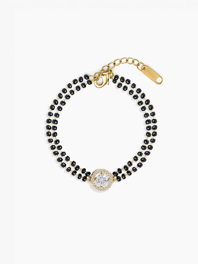 Lisa Diamond Solitaire 18K Gold Beaded Layered Plated Mangalsutra Bracelet