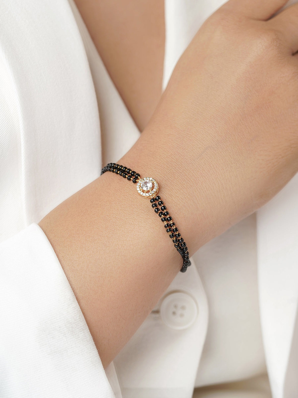Lisa Diamond Solitaire 18K Gold Beaded Layered Plated Mangalsutra Bracelet