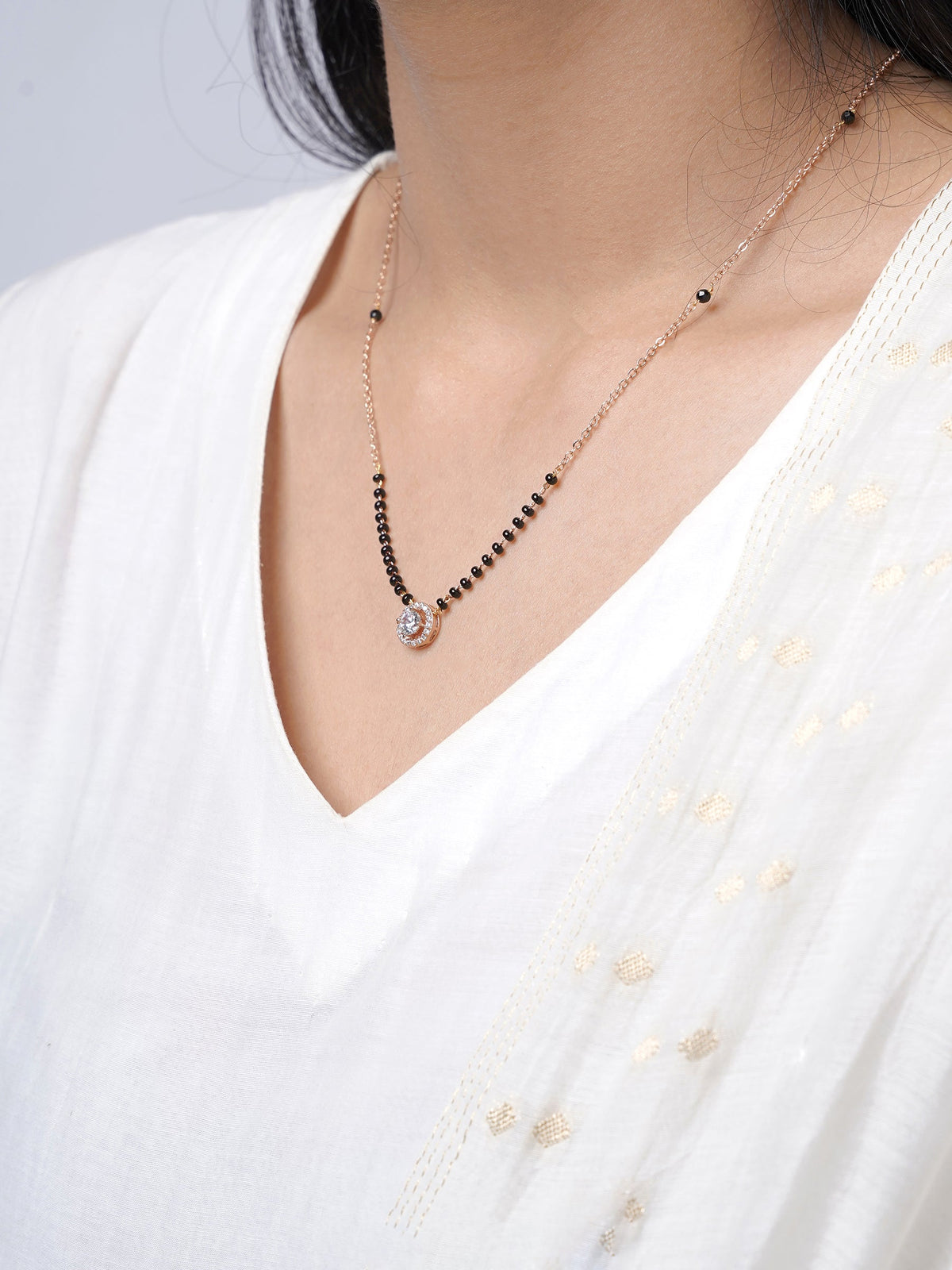 Lisa Circular Diamonds Rosegold Plated Pendant Mangalsutra