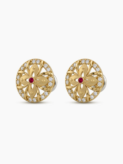 Madhura Pink Clover Diamond Gold Women's Stud Earrings