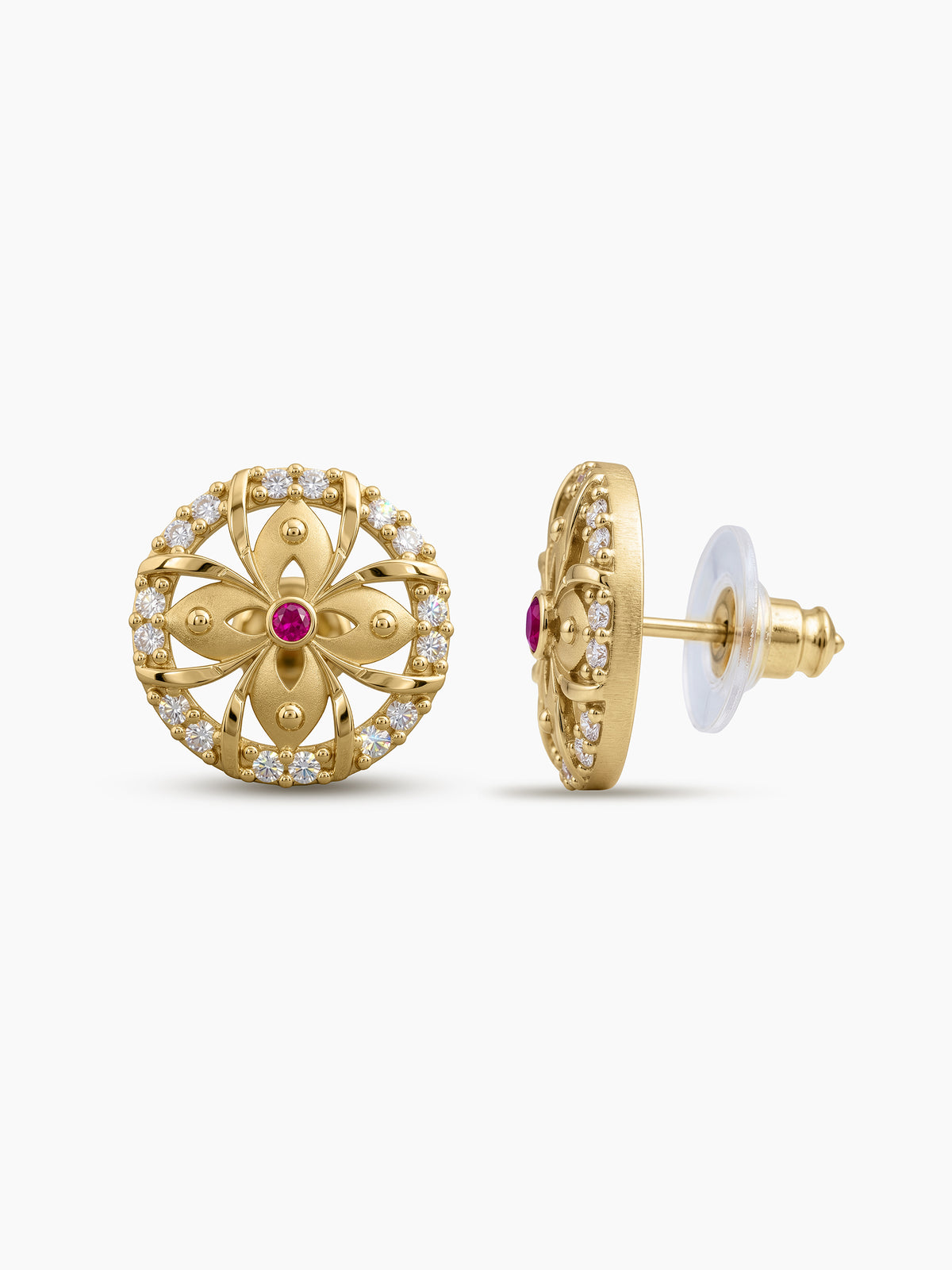 Madhura Pink Clover Diamond Gold Women's Stud Earrings