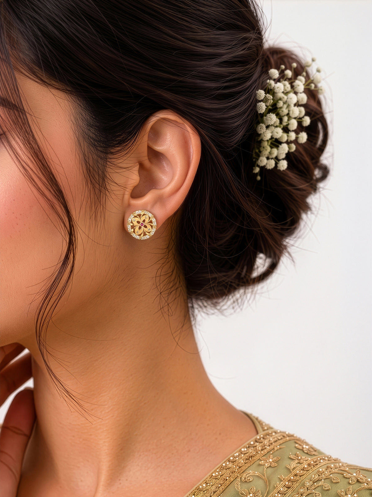 Madhura Pink Clover Diamond Gold Women's Stud Earrings