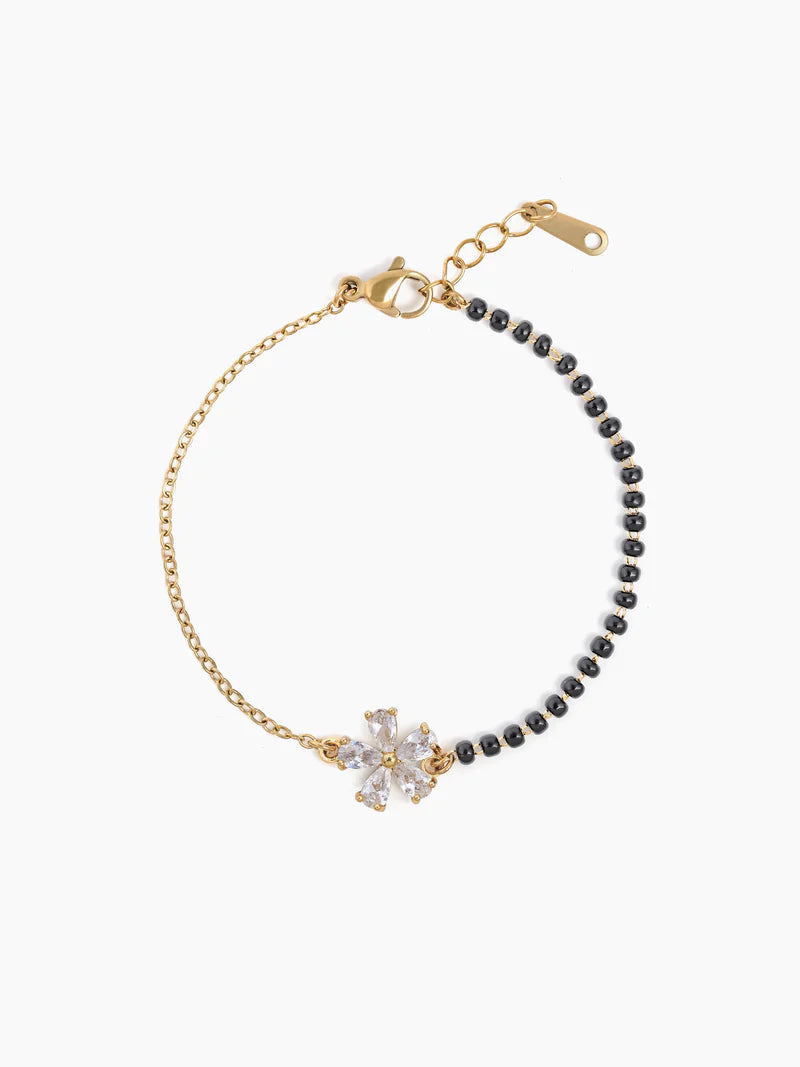 Meher Flower Diamond Charms 18K Gold Plated Mangalsutra Bracelet