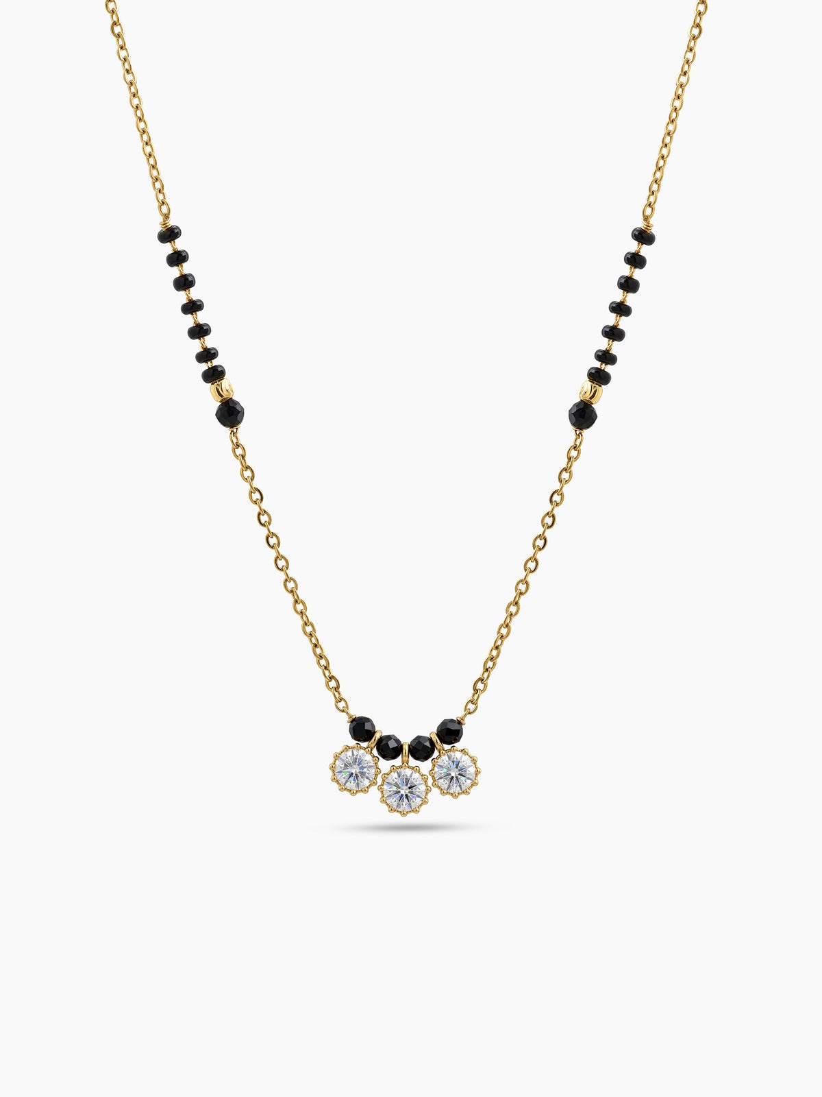 Mahika Trio Diamond Solitaire 18K Gold Plated Women's Chain Pendant Mangalsutra Necklace