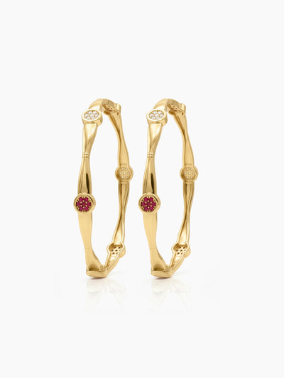 Malini Pink White Diamond Crystal Dot Gold Set Of 2 Women's 2/4, 2/6, 2/8 Bangles