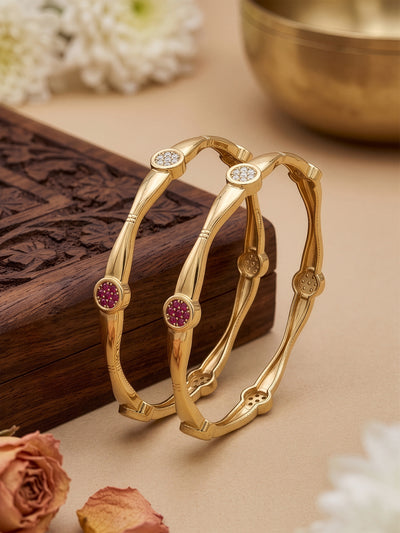 Malini Pink White Diamond Crystal Dot Gold Set Of 2 Women's 2/4, 2/6, 2/8 Bangles