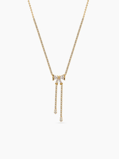 Malvika Diamond Solitaire Bow Drop Gold Women's Chain Pendant Necklace