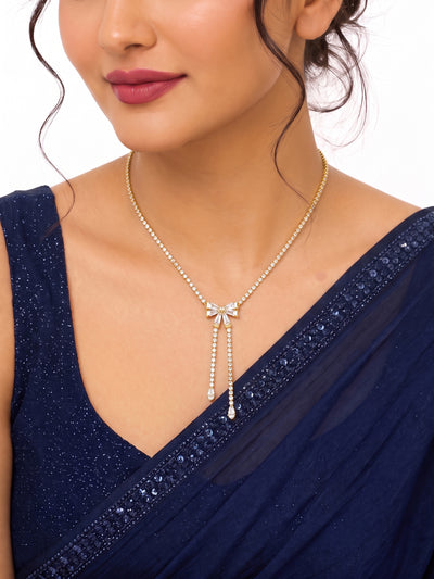 Malvika Diamond Solitaire Bow Drop Gold Women's Chain Pendant Necklace