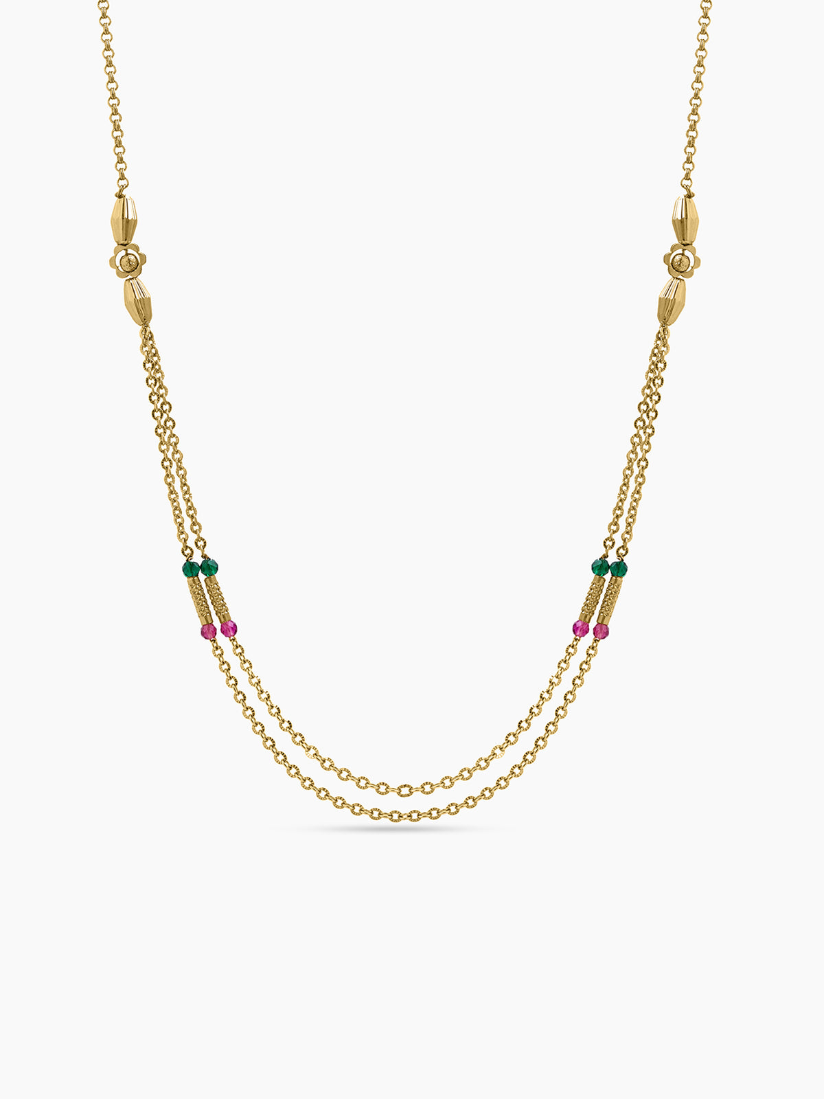 Manali Pink Green Beaded Gold Women's Chain