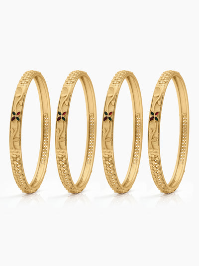 Manika Floral Textured Gold Set Of 4 Women's 2/4, 2/6, 2/8 Bangles