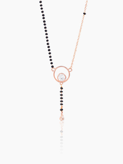 Marissa Sparkling Solitaire Diamond Round Pendant Rosegold Plated Mangalsutra