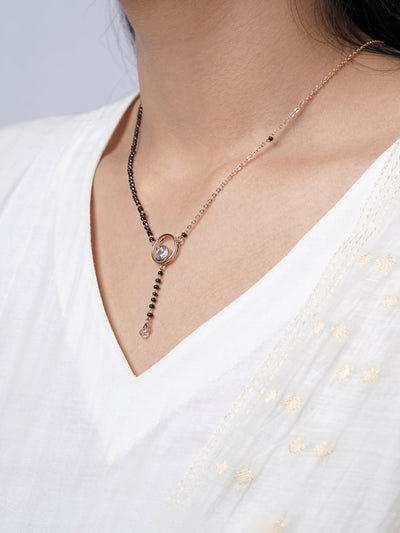 Marissa Sparkling Solitaire Diamond Round Pendant Rosegold Plated Mangalsutra