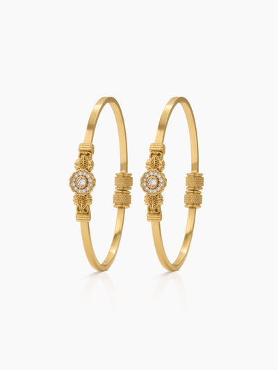 Mayuri Round Halo Leaf Diamond Gold Set Of 2 Women's 2/4, 2/6, 2/8 Cuff Bangles