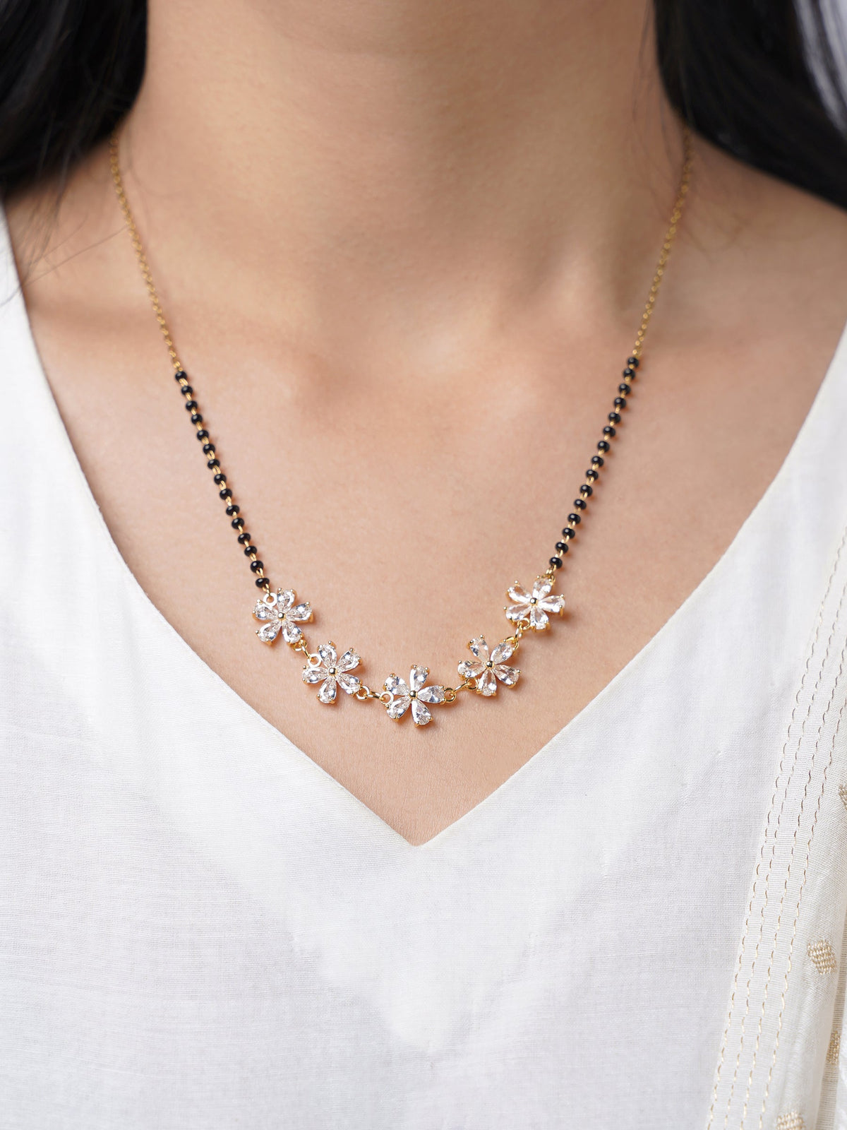 Meher Floral Clusters Diamond 18K Gold Plated  Mangalsutra