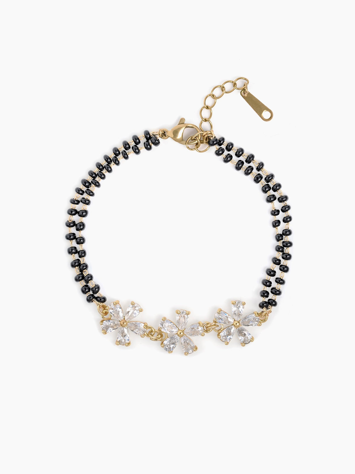Meher Trio Flower Diamond Chamrs 18K Gold Plated Mangalsutra Bracelet
