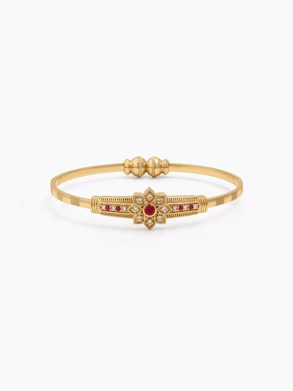 Mihika Textured Floral Bar Diamond Gold Set Of 2 Women's Cuff Bangles