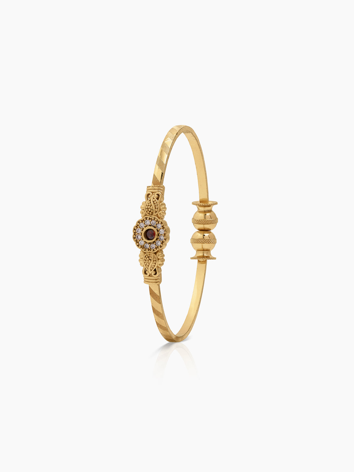 Mihira Pink Floral Diamond Halo Leaf Gold Set Of 2 Women's 2/4, 2/6, 2/8 Cuff Bangles