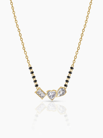 Miva Trio Diamond Solitaire CZ Stones Heart Charm Rectangular Shape Pear Shape Cluster 18K Gold Plated Mangalsutra