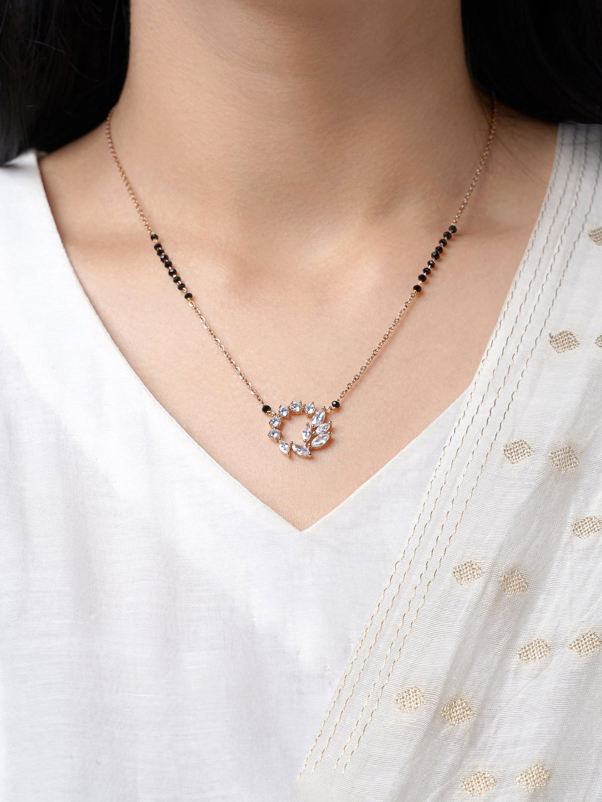 Neer Sparkling White Diamond Rosegold Plated Mangalsutra