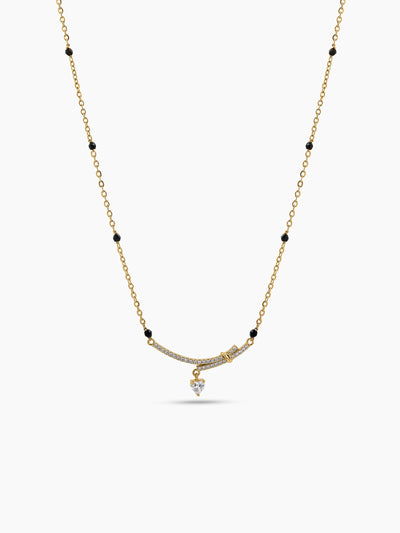 Nerika Heart Curve Diamond Solitaire Drop Bar 18K Gold Plated Women's Chain Pendant Mangalsutra Necklace