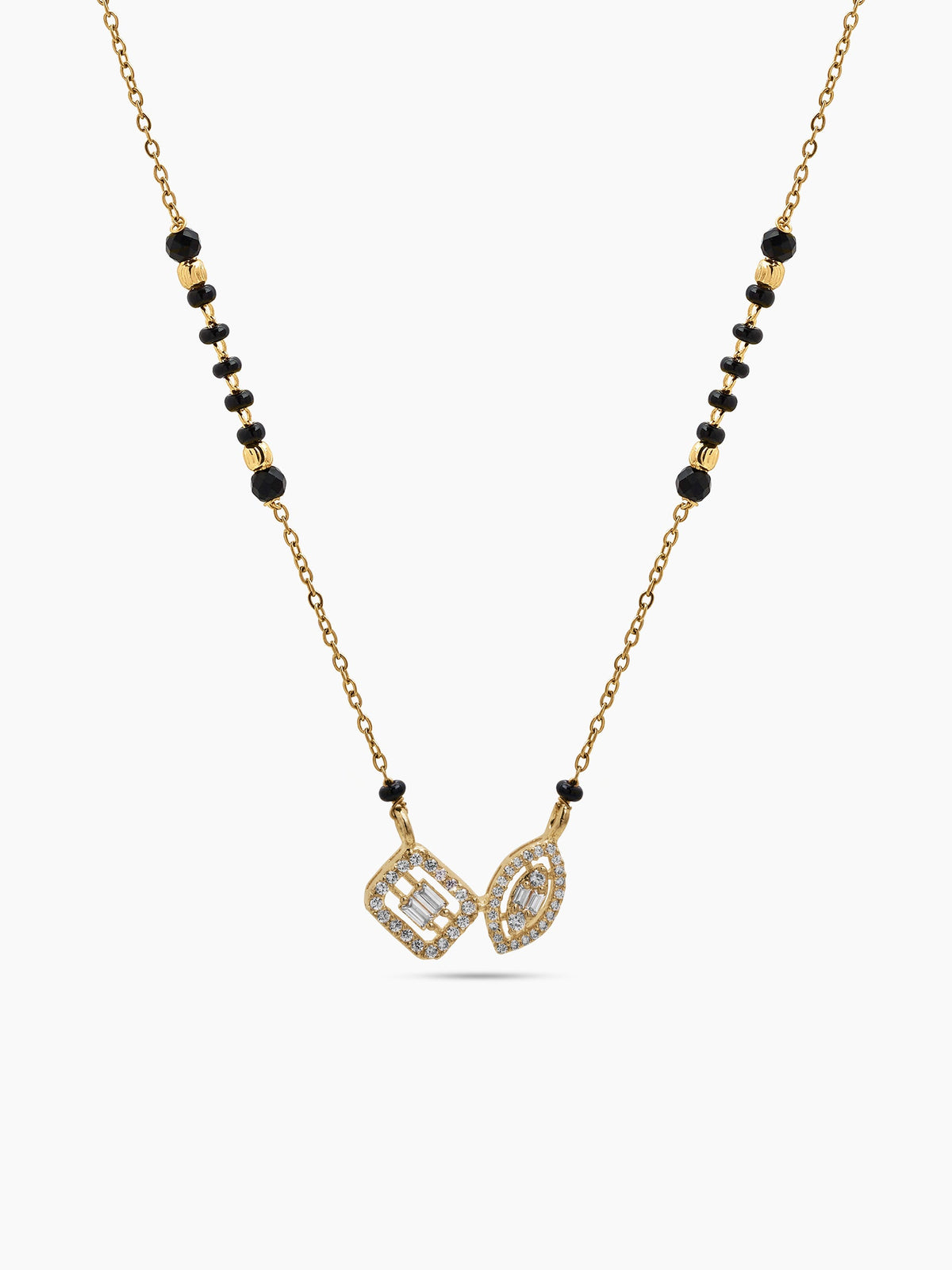 Nidhi Twin Marquise Diamond Solitaire 18K Gold Plated Women's Chain Pendant Mangalsutra Necklace
