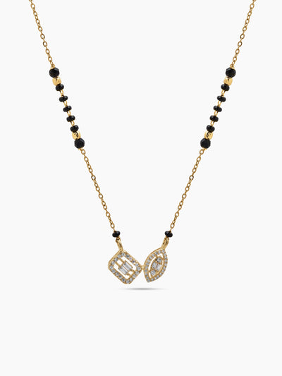 Nidhi Twin Marquise Diamond Solitaire 18K Gold Plated Women's Chain Pendant Mangalsutra Necklace
