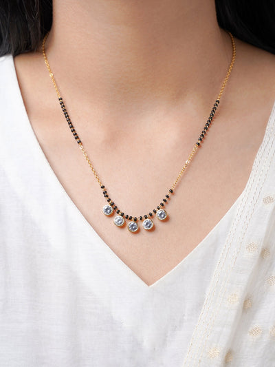 Niraya Five Dazzling Diamond Charms 18K Gold Plated Mangalsutra