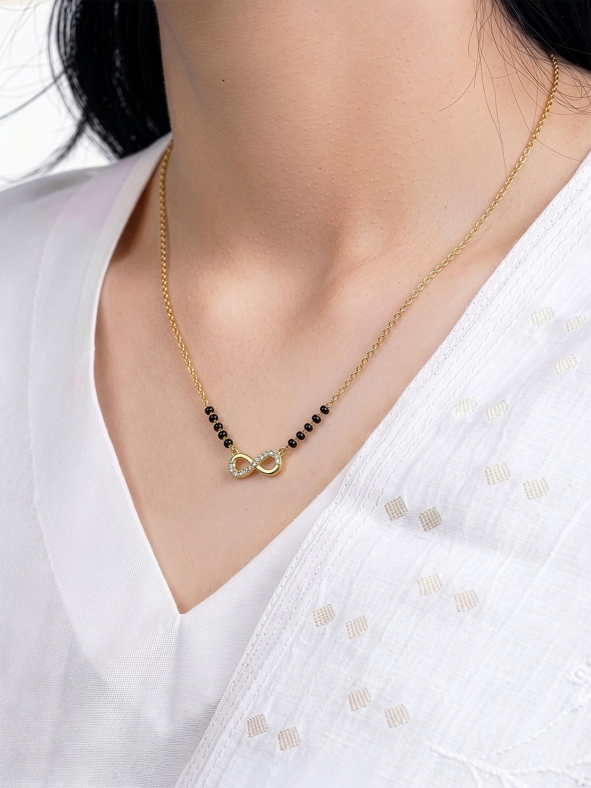 Nishi Infinity Charm 18K Gold Tone
 Plated Diamond Mangalsutra