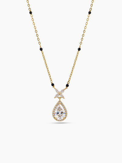 Niva Floral Teardrop Diamond Solitaire Pear 18K Gold Plated Women's Chain Pendant Mangalsutra Necklace