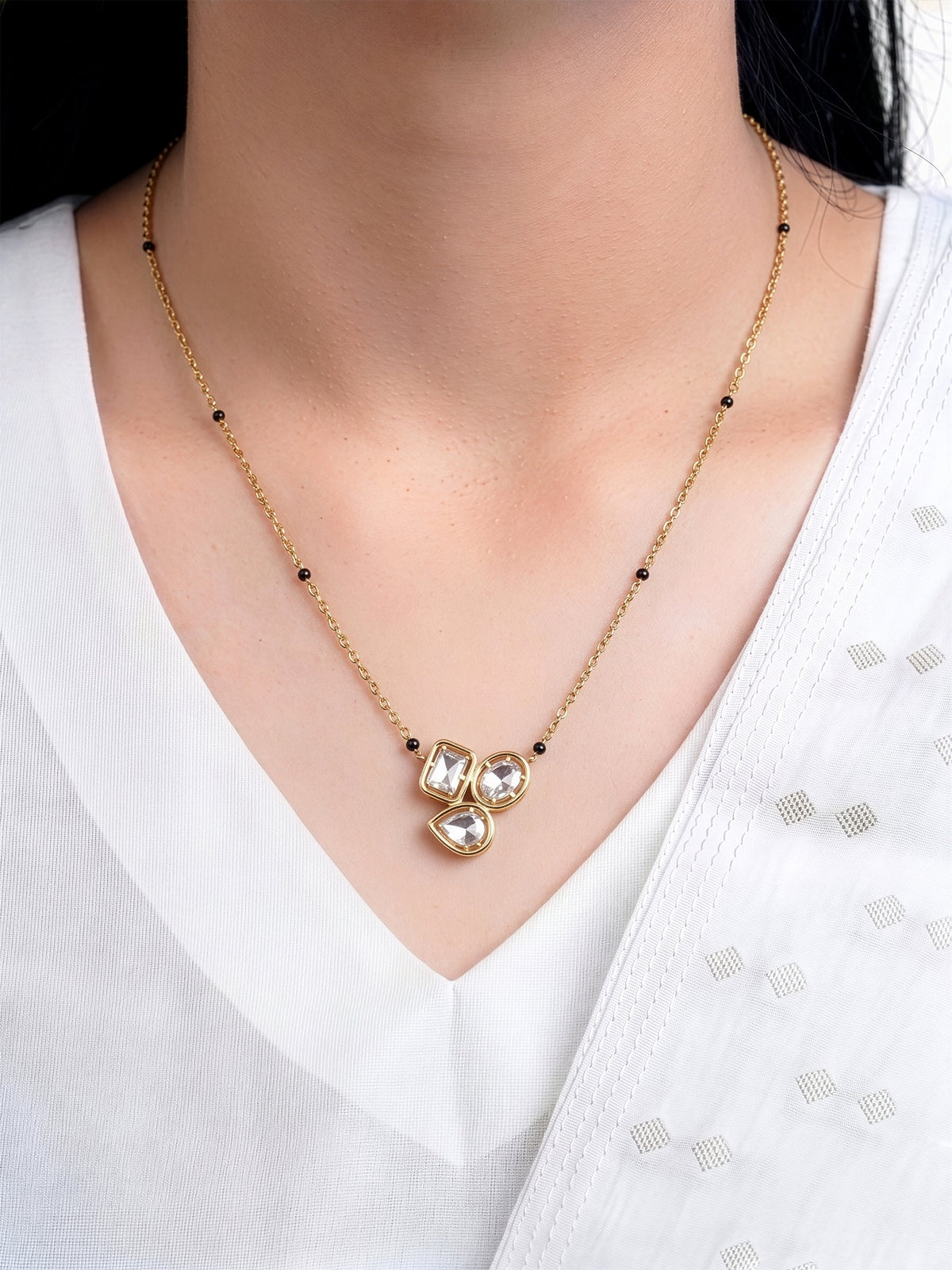 Nivara Trio Solitaire 18K Gold Tone
 Plated Diamond Mangalsutra