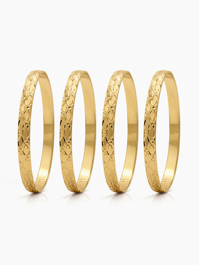 Nivika Leaf Textured Gold Set Of 4 Women's 2/4, 2/6, 2/8 Bangles