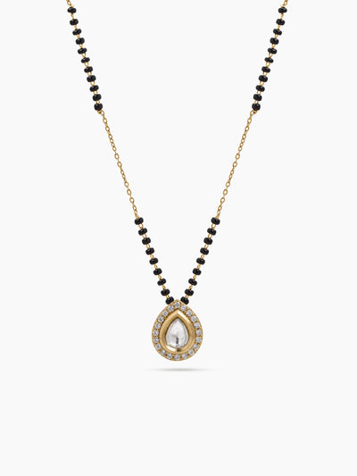 Niya Teardrop Solitaire Diamond 18K Gold Plated Women's Chain Pendant Mangalsutra Necklace
