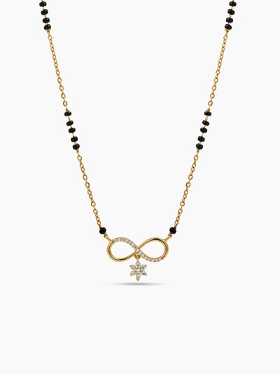 Niyati Infinity Drop Star Diamond Bar 18K Gold Plated Women's Chain Pendant Mangalsutra Necklace