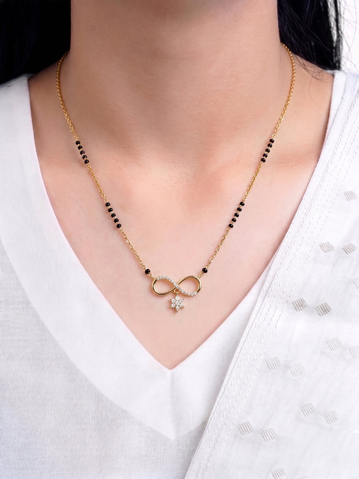Niyati Infinity Drop Star Diamond Bar 18K Gold Plated Women's Chain Pendant Mangalsutra Necklace