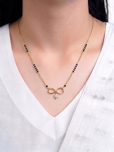 Niyati Infinity Drop Star Diamond Bar 18K Gold Plated Women's Chain Pendant Mangalsutra Necklace
