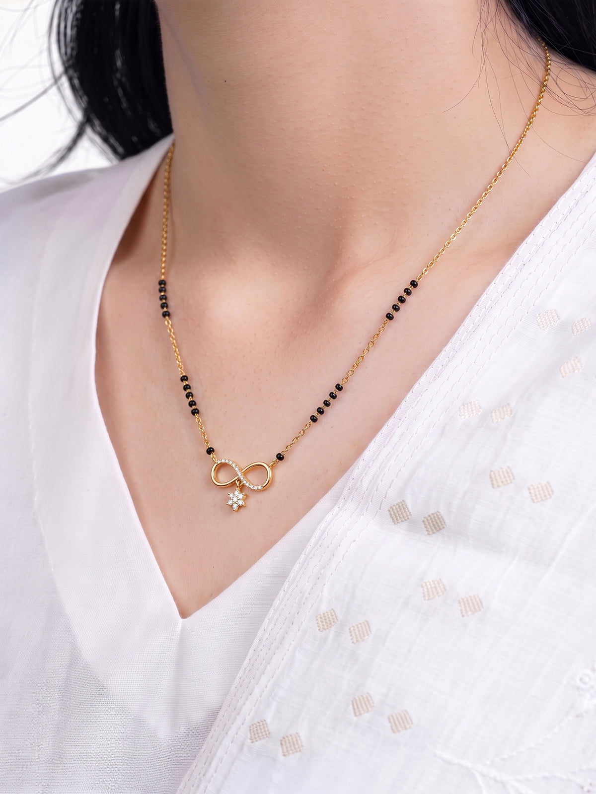 Niyati Infinity Drop Star Diamond Bar 18K Gold Plated Women's Chain Pendant Mangalsutra Necklace