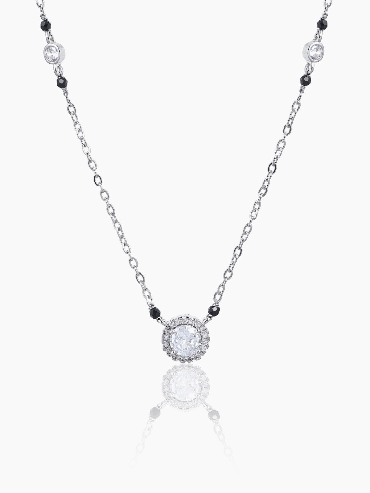 Nyra Diamond Solitaire Silver Mangalsutra