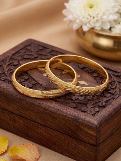 Pallavi Textured Gold 2/4 , 2/6, 2/8 Women's Bangles (Set Of 2)