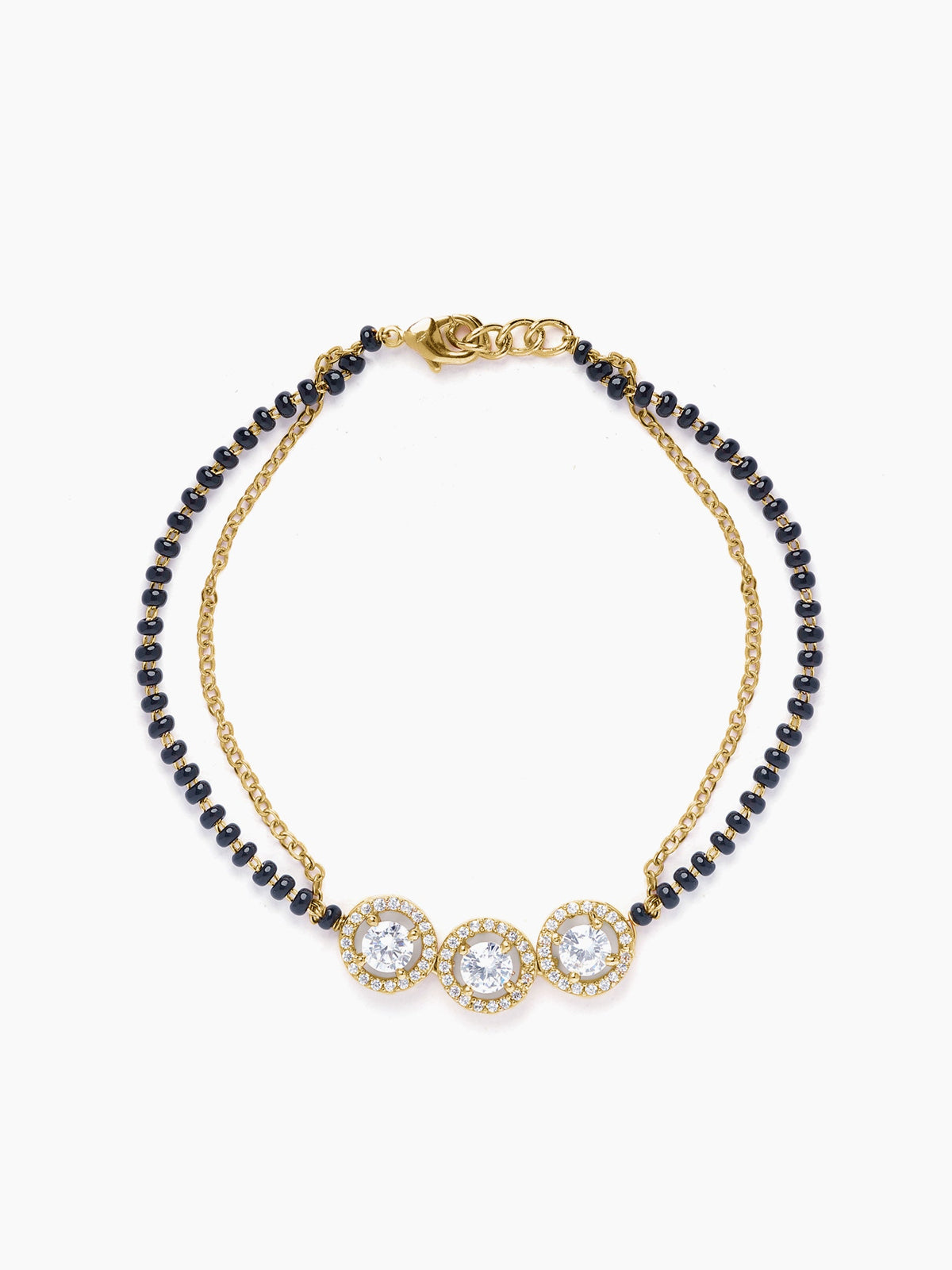 Pihu Three Diamond Solitaire 18K Gold Plated Mangalsutra Bracelet
