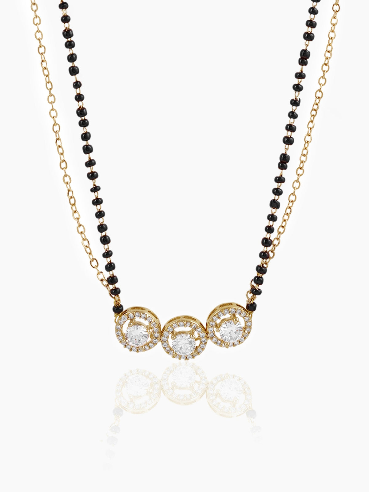 Pihu Three Round CZ Diamond Layered 18K Gold Plated Mangalsutra