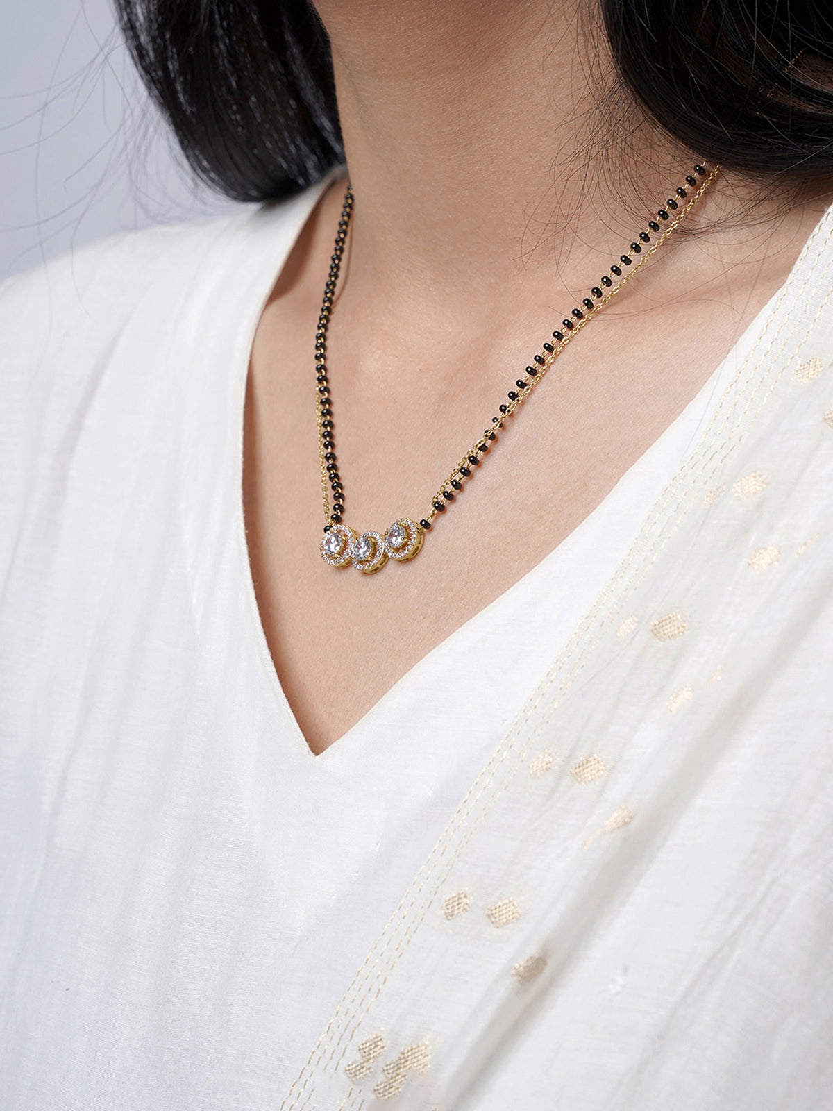 Pihu Three Round CZ Diamond Layered 18K Gold Plated Mangalsutra