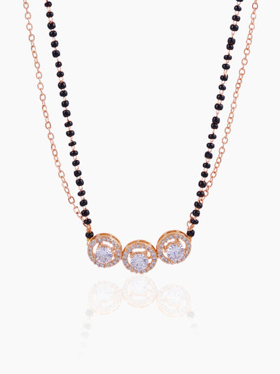 Pihu Three Round CZ Stones Layered Rosegold Plated Mangalsutra