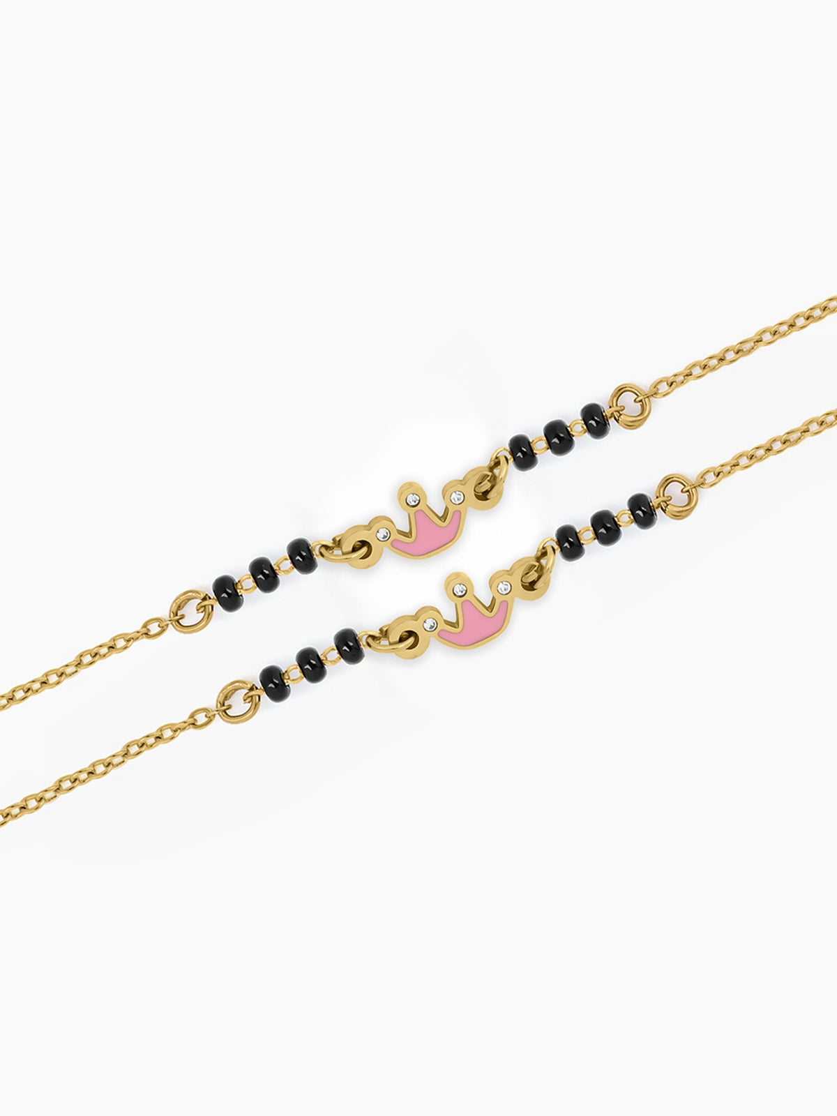 Pink Crown Charm 18K Gold Plated Kid's Nazariya Bracelet
