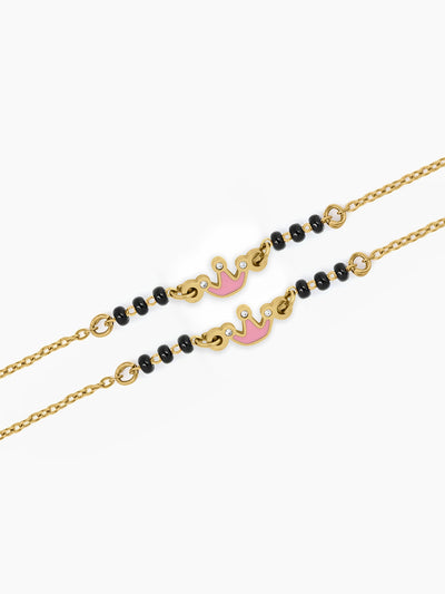 Pink Crown Charm 18K Gold Plated Kid's Nazariya Bracelet