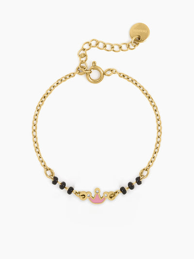 Pink Crown Charm 18K Gold Plated Kid's Nazariya Bracelet