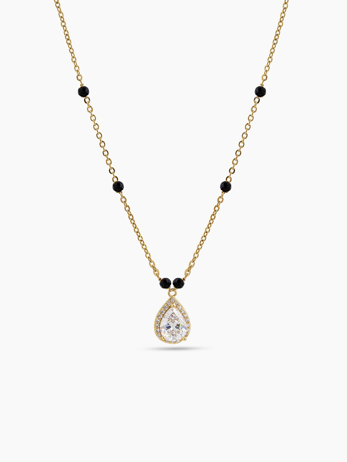 Pranali Pear Drop Diamond Solitaire 18K Gold Plated Women's Chain Pendant Mangalsutra Necklace