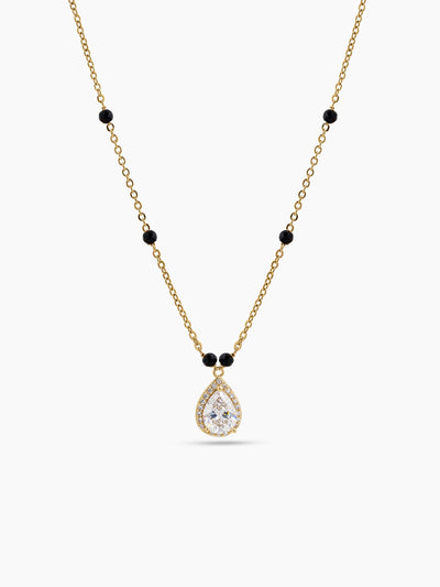 Pranali Pear Drop Diamond Solitaire 18K Gold Plated Women's Chain Pendant Mangalsutra Necklace