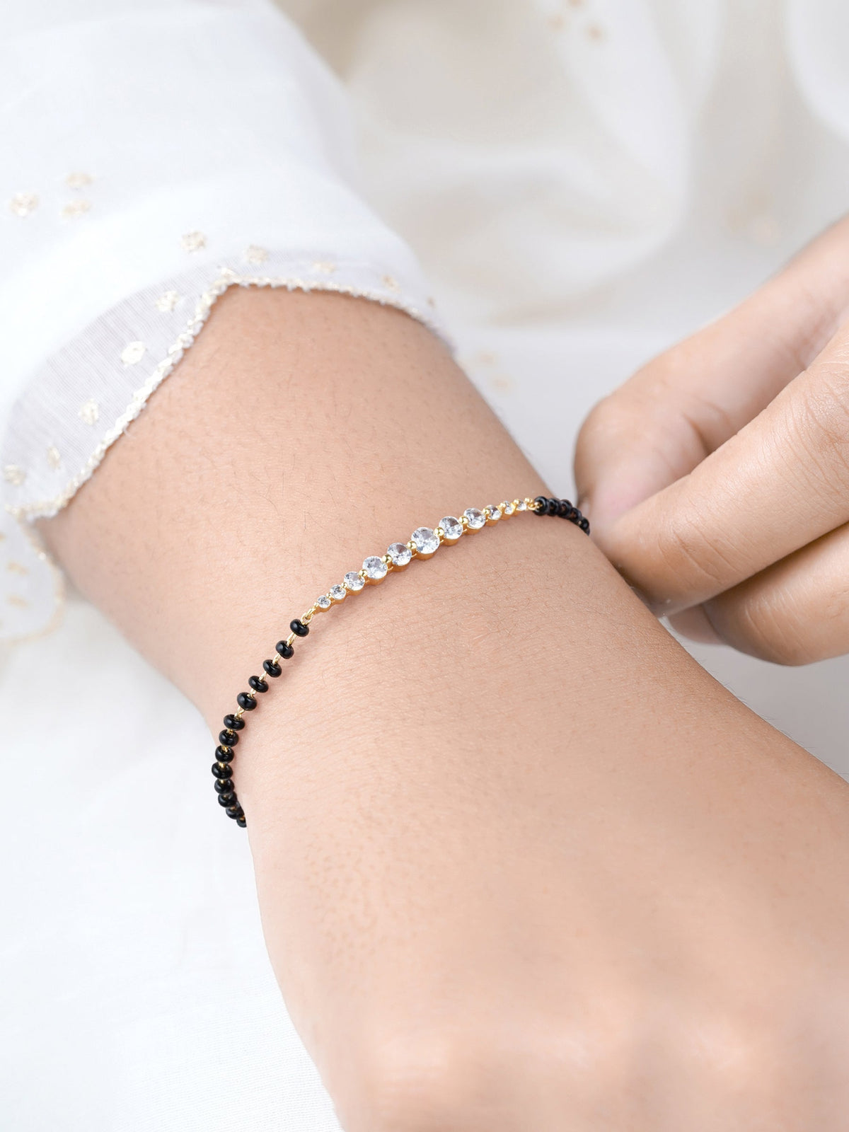 Pranika Diamond Bar 18K Gold Plated Mangalsutra Bracelet